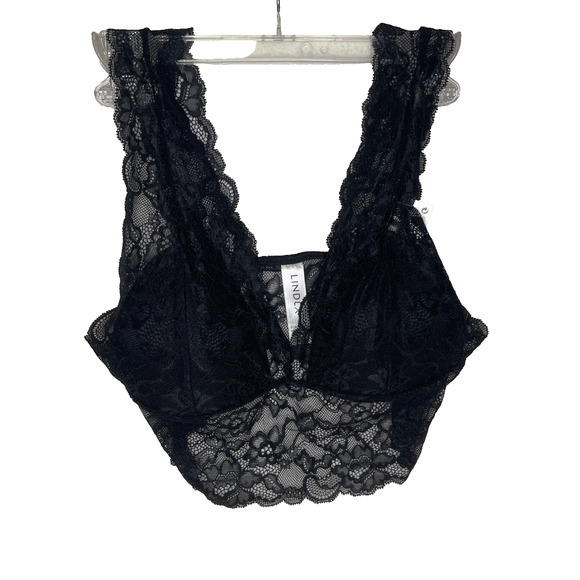Lindex Women’s Lace Bralette Crop Top Size Small Longline Black Sheer Sexy NWT - Picture 1 of 5